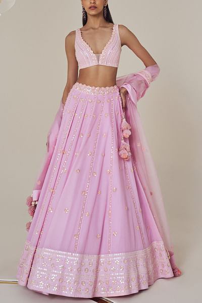 Lilac floral sequin embroidered lehenga set