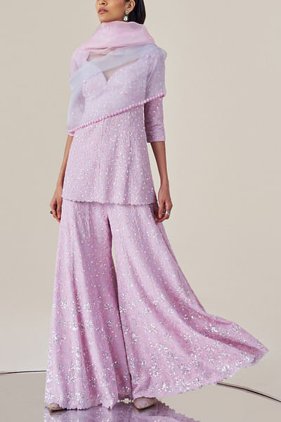 Lilac floral sequin embroidered sharara set