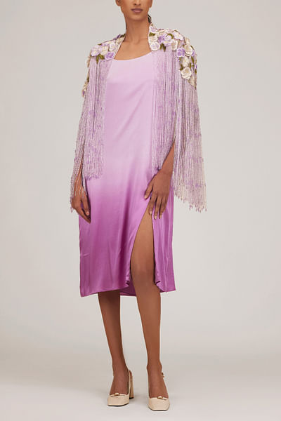 Lilac fringed cape and ombre dress