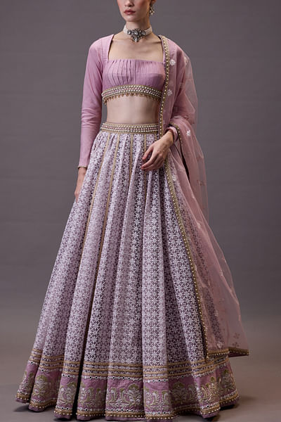 Lilac geometric embroidered lehenga set