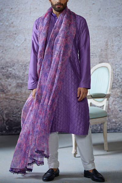 Lilac geometric pintuck kurta set