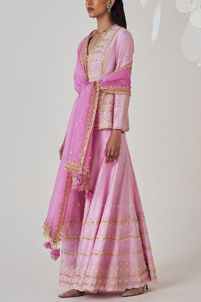 Lilac gota embroidered jacket and sharara set