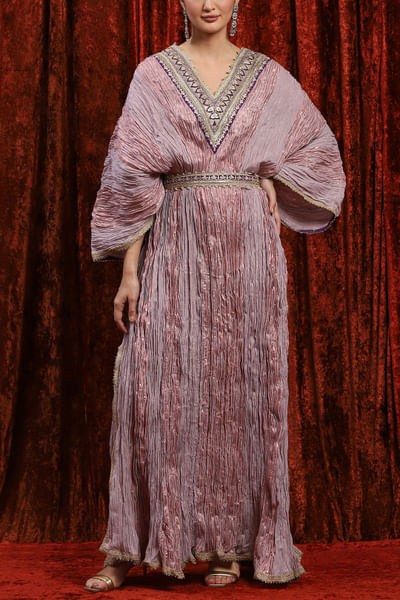 Lilac gota work crinkle kaftan dress