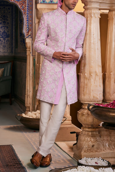 Lilac kasba embroidery sherwani set