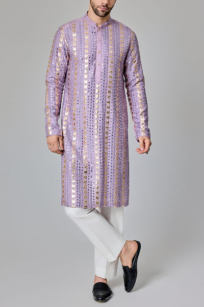 Lilac mirror and leather patchwork kurta set