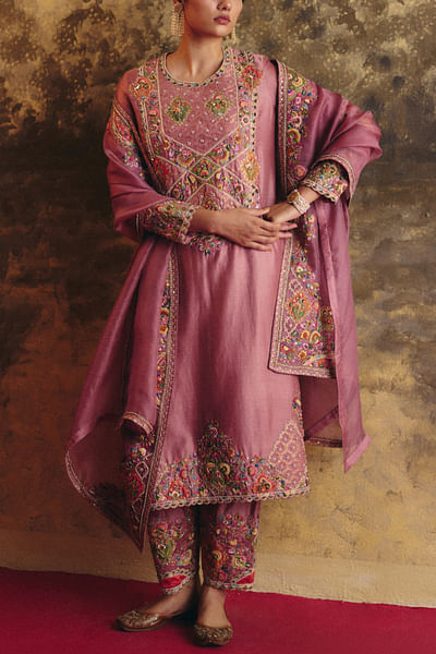 Lilac Mughal embroidered kurta set