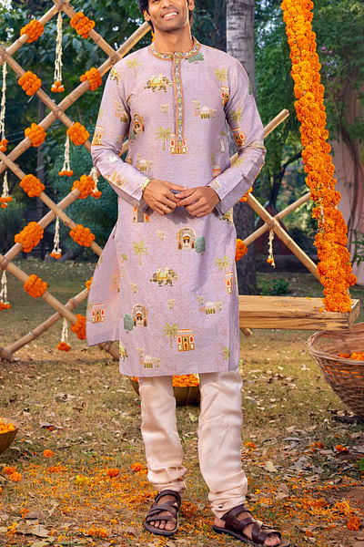 Lilac Mughal print kurta set