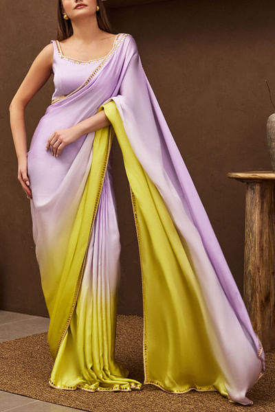 Lilac ombre embellished pre-stitched sari set