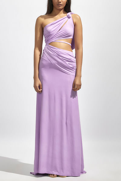 Lilac one-shoulder gathered gown