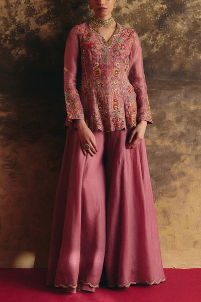 Lilac paisley embroidered peplum and sharara
