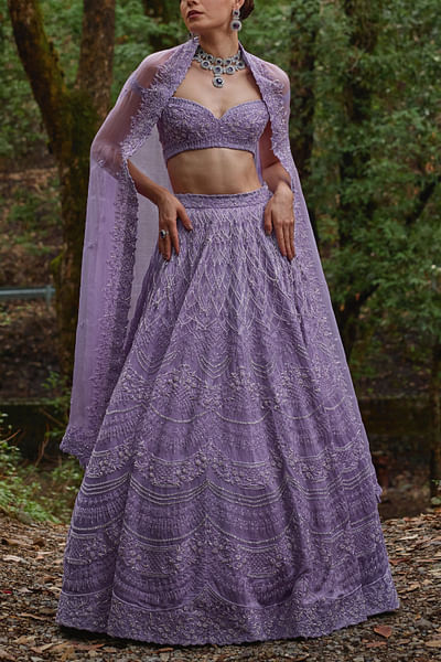 Lilac scallop embroidered lehenga set