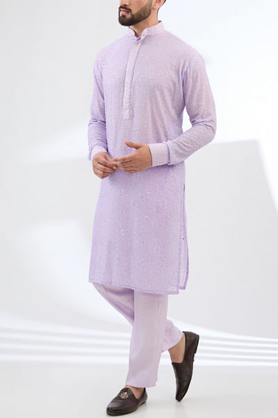 Lilac sequin and bead work kurta set