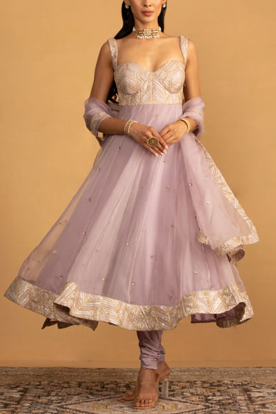Lilac sequin and gota work anarkali set