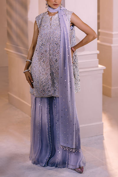 Lilac sequin embellished sharara set