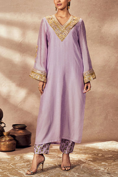 Lilac sequin embroidered kurta set