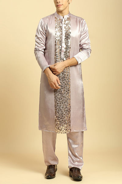 Lilac sequin embroidered kurta set