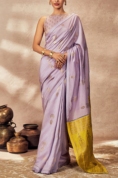 Lilac traveller's palm woven sari set