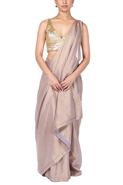 Lilac viscose tissue sari set
