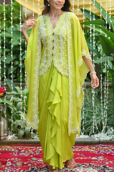 Lime draped skirt set