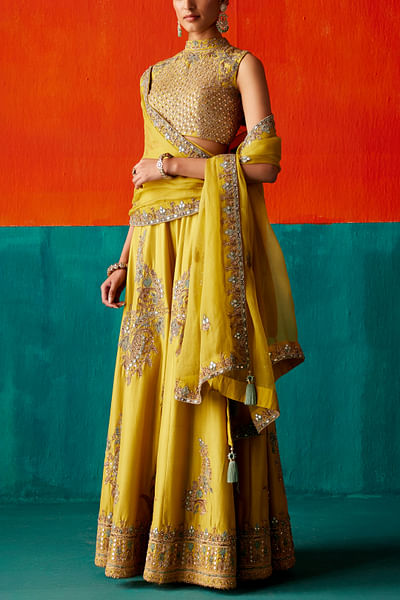 Lime embroidered sharara set