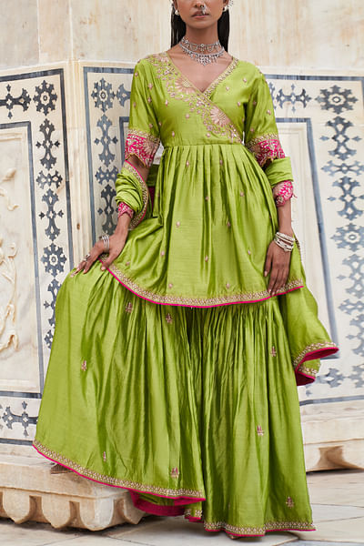 Lime green angrakha sharara set