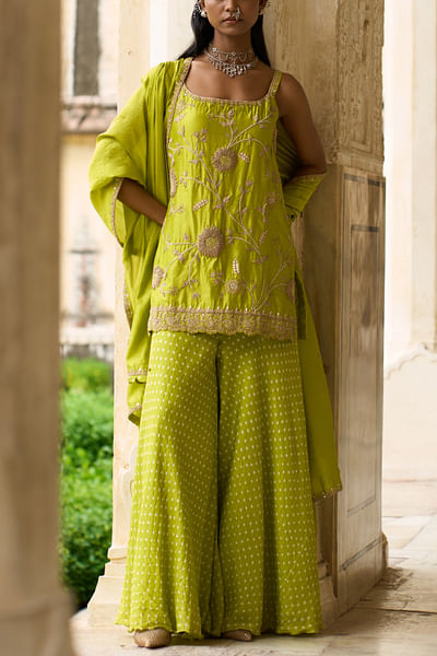 Lime green bandhani sharara set