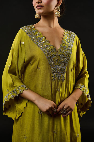 Lime green bead embroidered kurta set