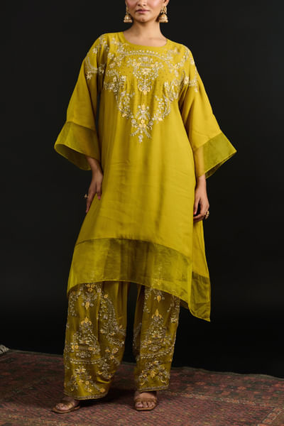 Lime green embroidered kurta set