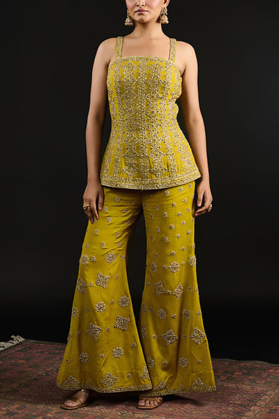 Lime green embroidered palazzo set