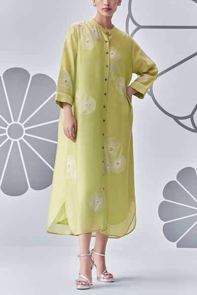 Lime green floral applique kurta