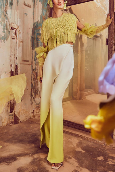 Lime green ombre draped pants