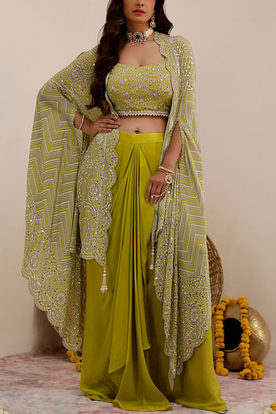 Lime green printed cape set