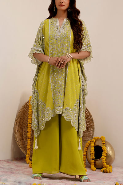 Lime green printed kaftan set
