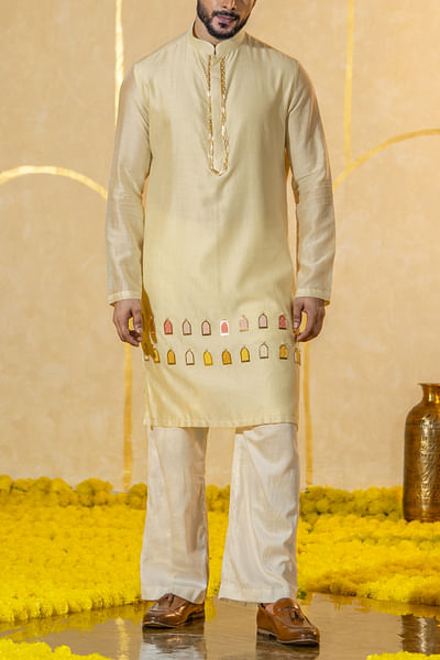 Lime ivory embellished kurta set