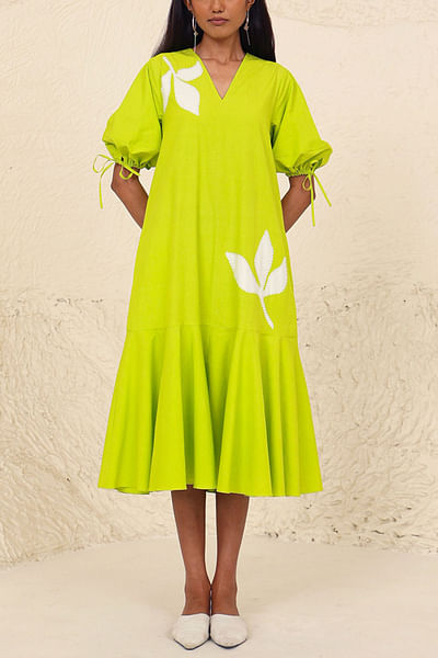 Lime leaf applique dress