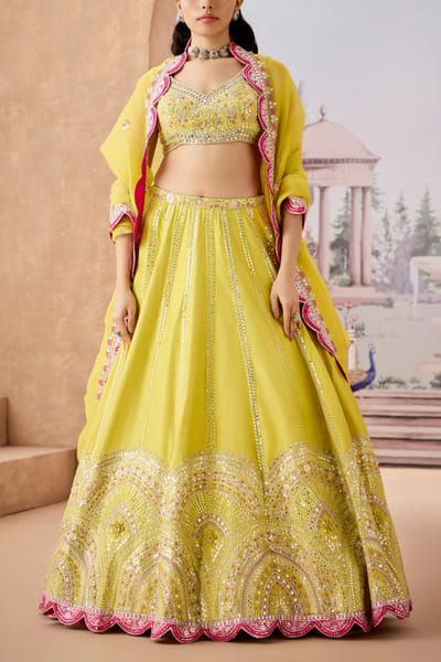 Lime scallop embroidered lehenga set