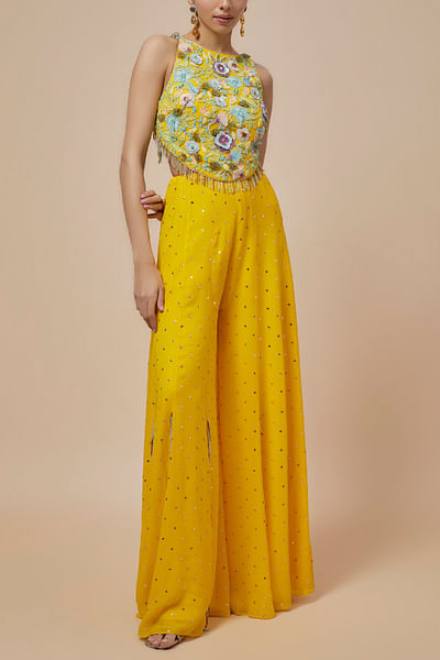 Lime yellow mukaish sharara set