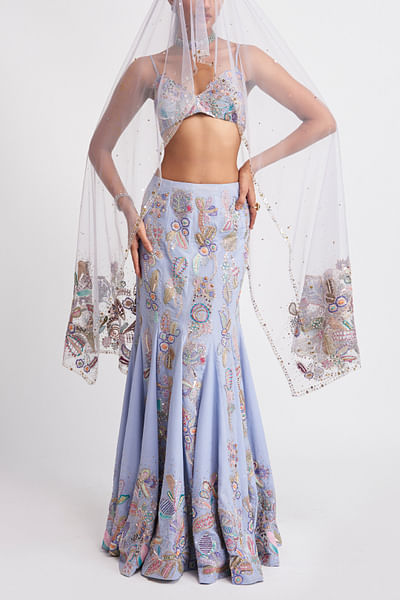 Livid blue floral embroidery mermaid lehenga set