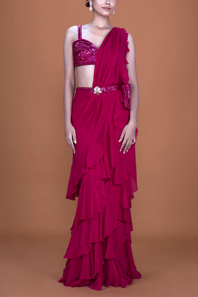 Magenta concept sari set