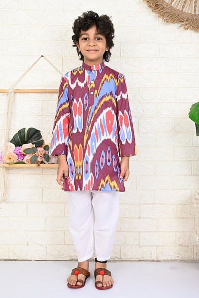 Magenta ikat print kurta set