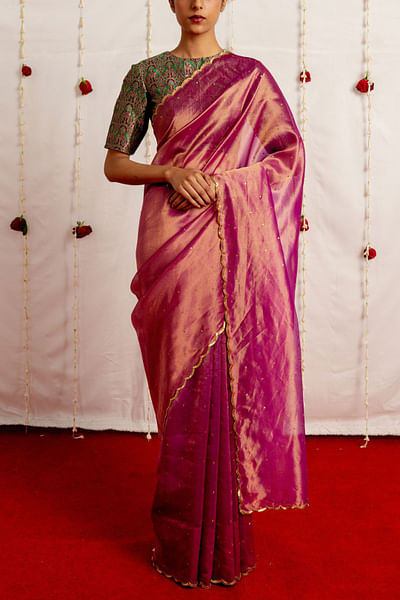 Magenta sequin embroidery sari set