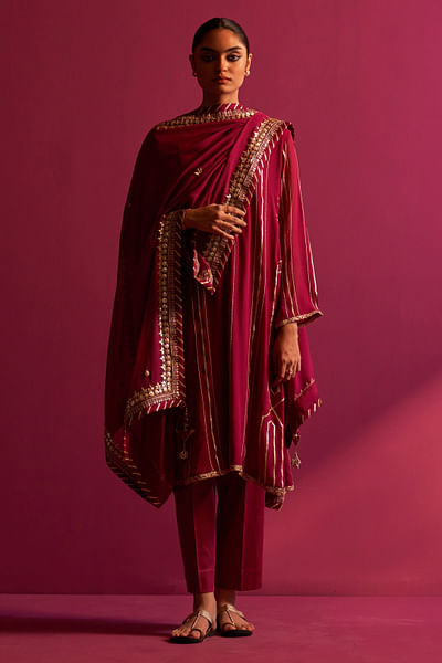 Magenta stripe gota embroidered kurta set
