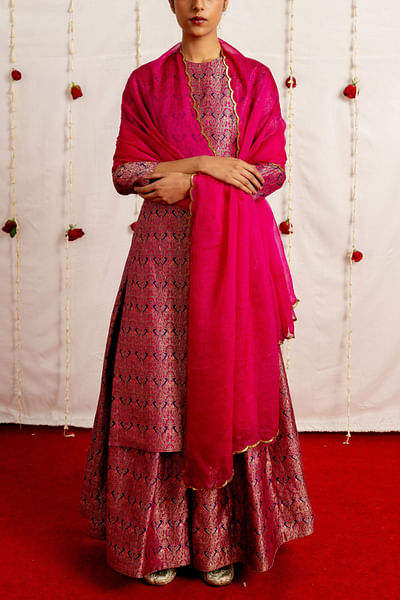 Magenta woven brocade sharara set