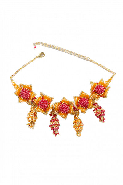 Mango and pink floral bead choker
