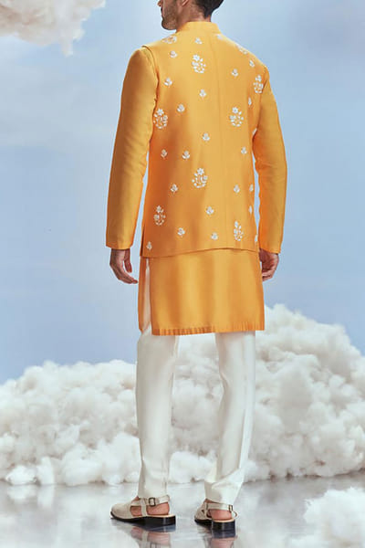 Nachiket Barve Mango floral embroidery bandi and kurta set NABFEB23D104