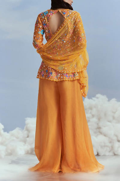 Nachiket Barve Mango floral embroidery peplum sharara set NABFEB24D213