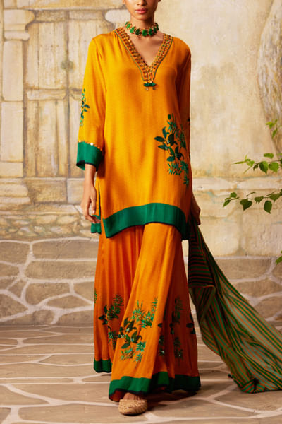 Mango leaf printed sharara set