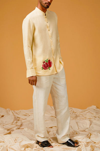 Mango yellow pomegranate embroidered shirt