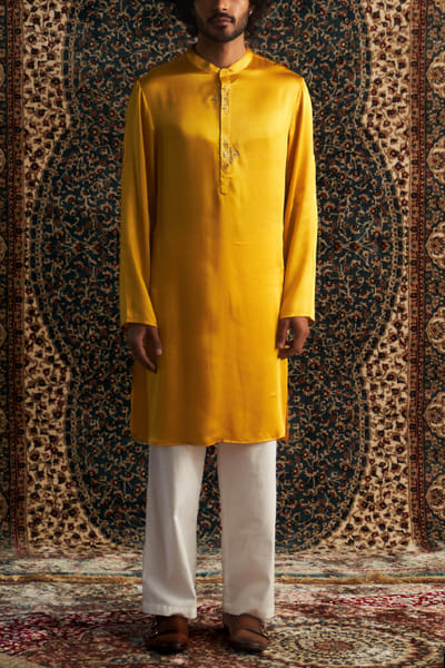 Marigold dabka embroidered long kurta set