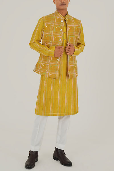 Marigold geometric embroidered jacket